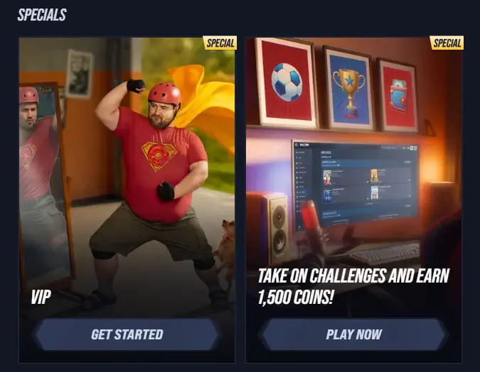 Ειδική ενότητα Vegas Hero που παρουσιάζει VIP ανταμοιβές και προκλήσεις παιχνιδιών